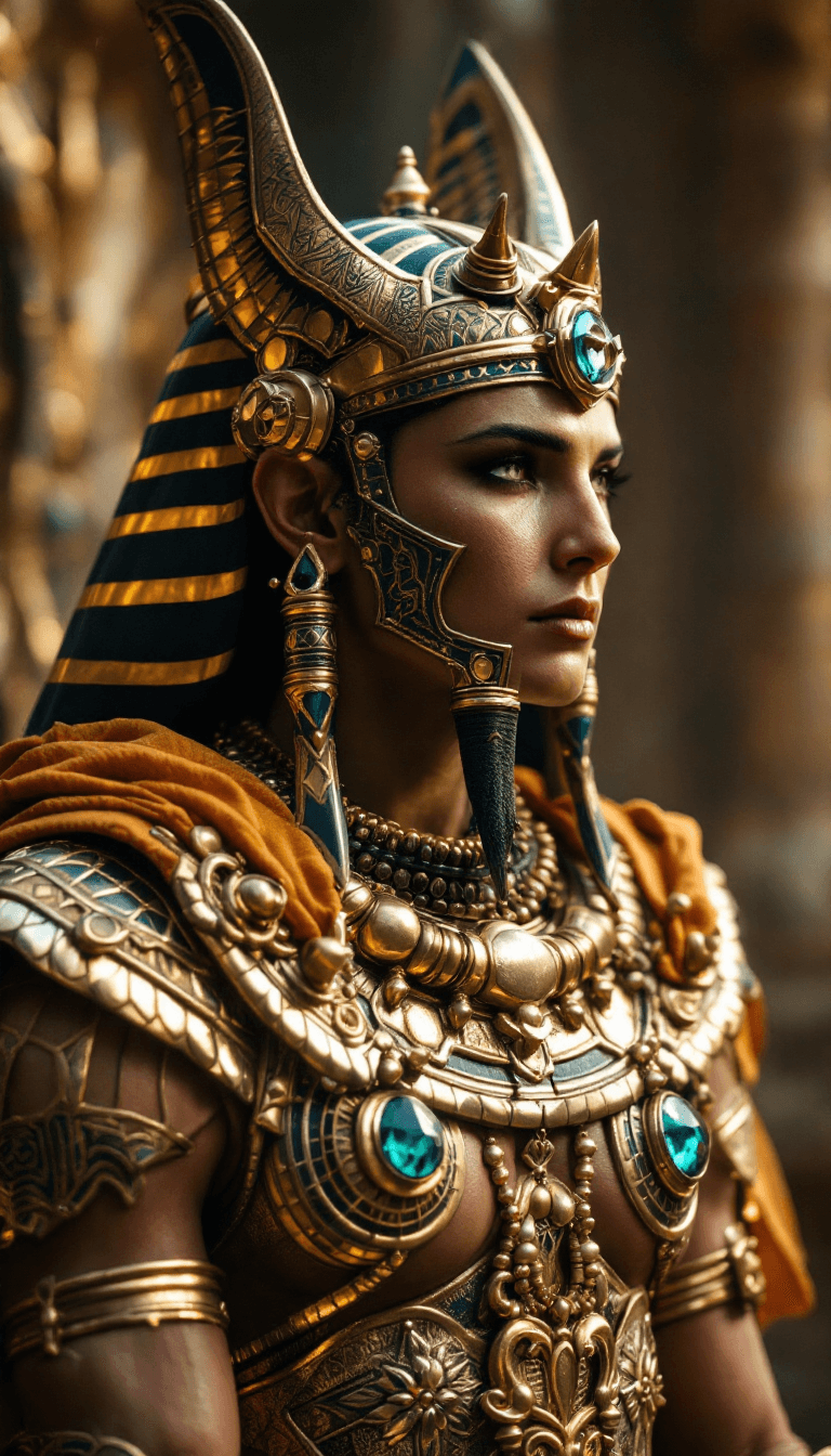 AI generated: Horus, egypt god, fantasy light armor withe many accessories and detailles, beauty, 4k, ultra hd, go...