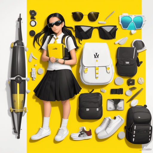 AI generated: Description with knolling parts, fashion girl, Full body, one Mexican girl, wearing beach, sunglasse...