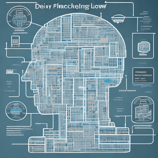 AI generated: 4K HD Diagram, A delivery guy named:  "Machine Learning" to show data flow (Delivering), delivering ...