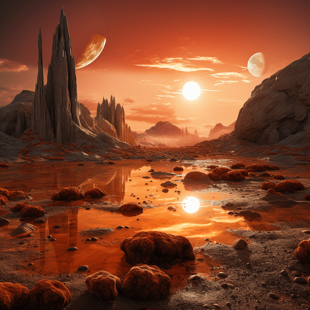 AI generated: one small dome shaped object is in the water, in the style of science fiction art, tonalist color sc...