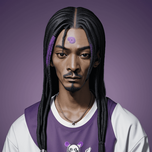AI generated: orochimaru from naruto with the face of snoop dogg. purple background