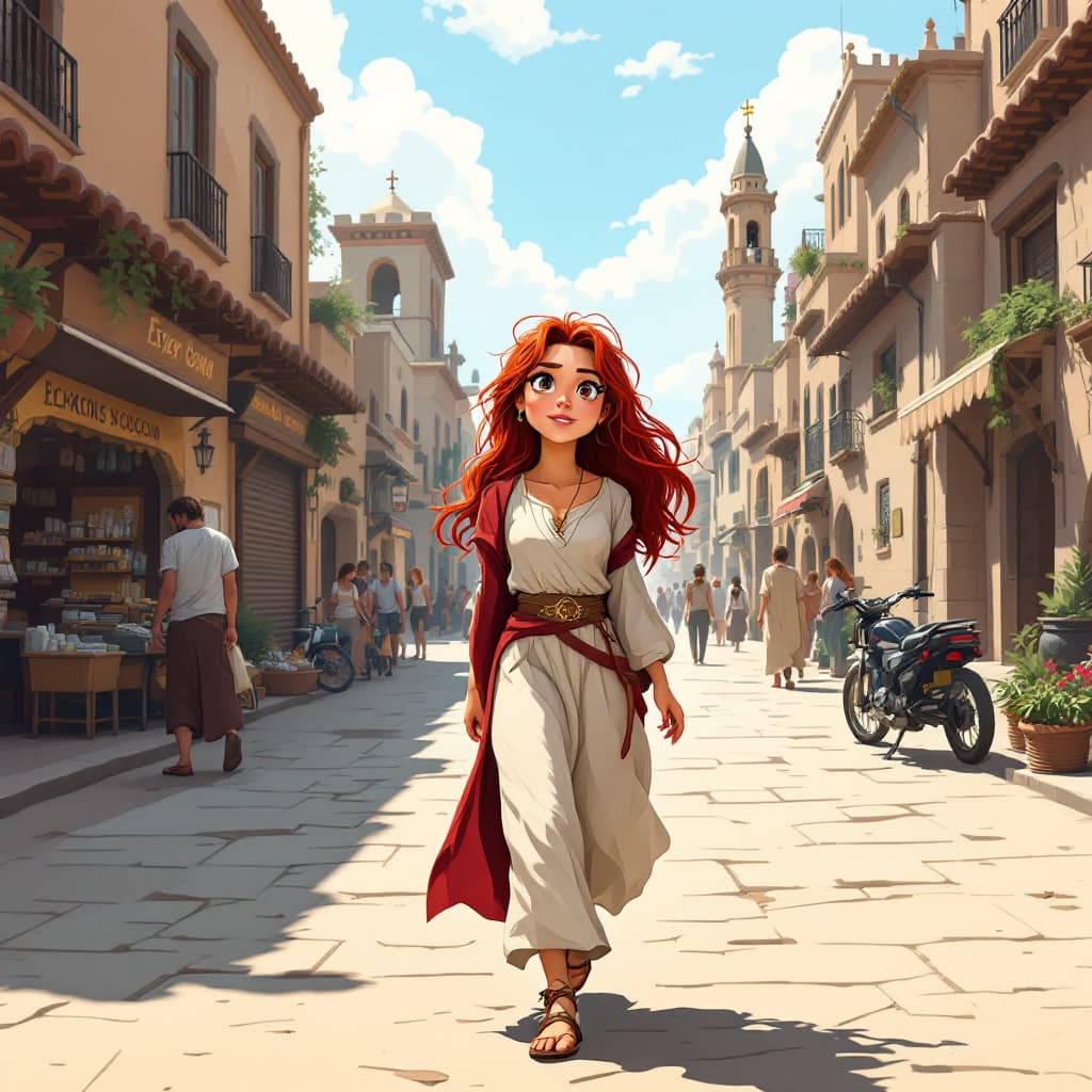 AI generated: a flat ilustración cuerpo completo de pie a cabeza, Ester: Una joven hermosa y valiente, con cabello...