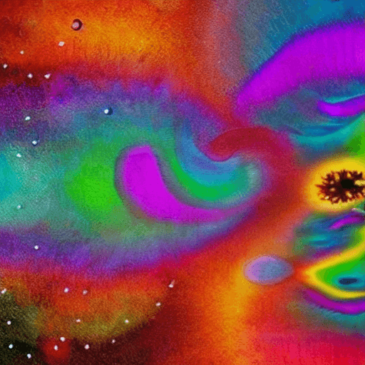 AI generated: psycodelic coloured mental walk through an universe of wam and cold emotions, bright and deep colour...