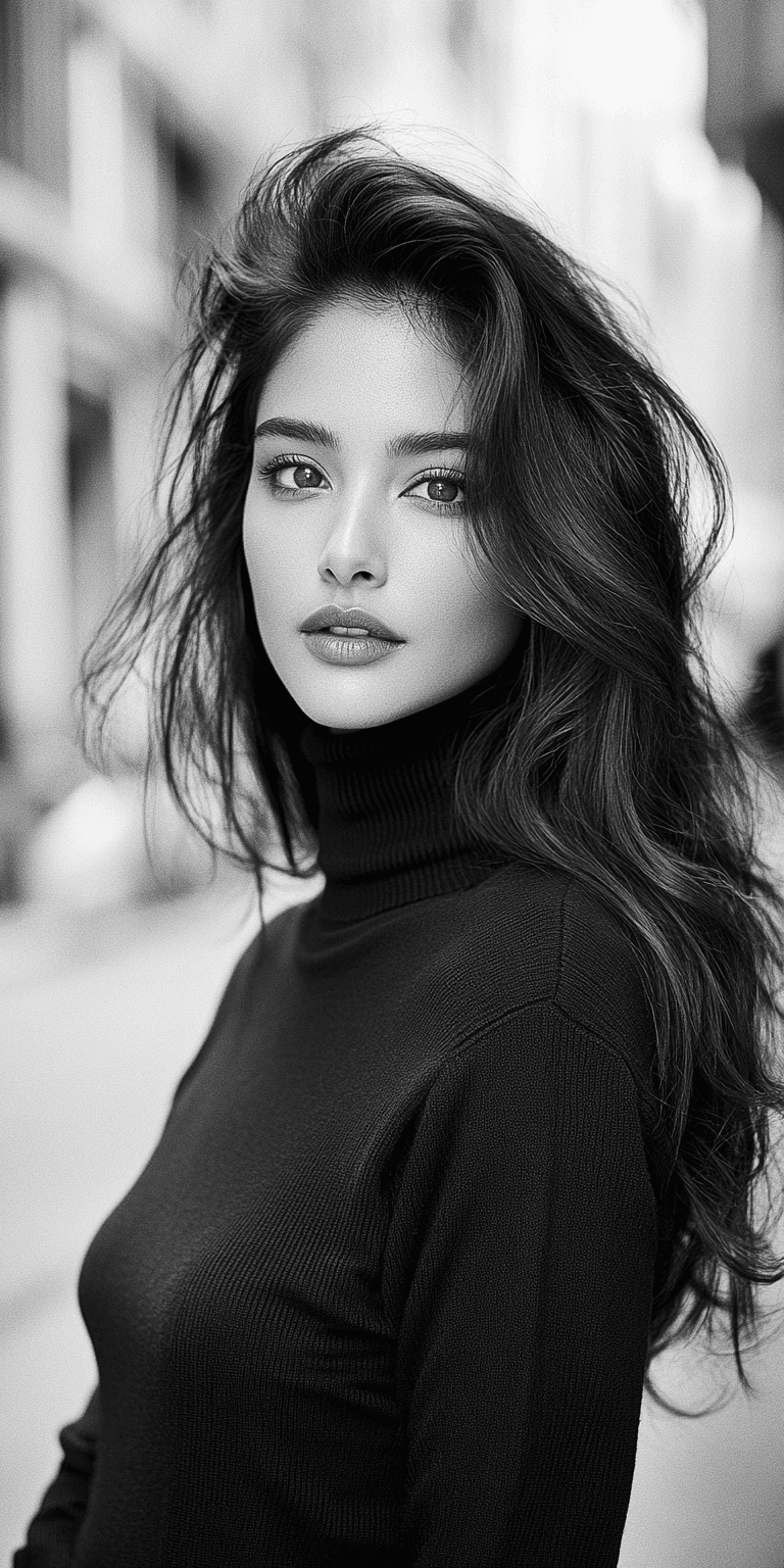 AI generated: A portrait of a beautiful woman in her thirties, shot on the streets of New York City in the style o...