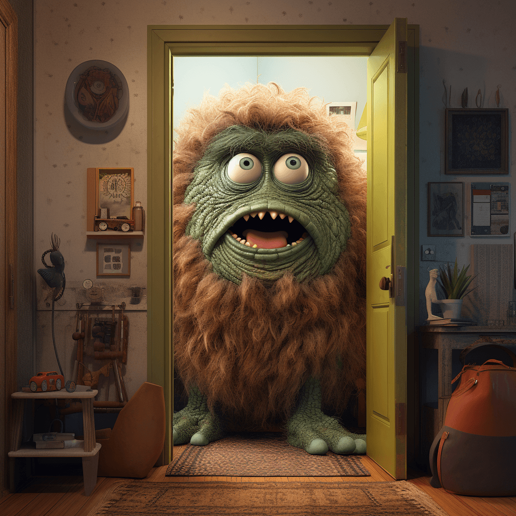 AI generated: an illustration that shows a monster coming out of a door, in the style of realistic hyper-detailed ...