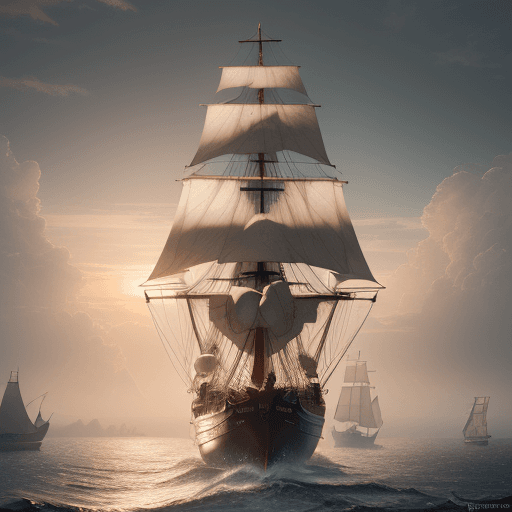 AI generated: Photo of a ultra realistic sailing ship, dramatic light, pale sunrise, cinematic lighting, battered,...