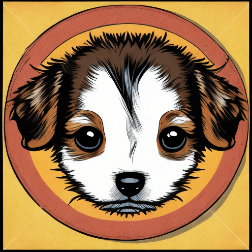 AI generated: frontal image of a small cute puppy wagging its tail, comic style