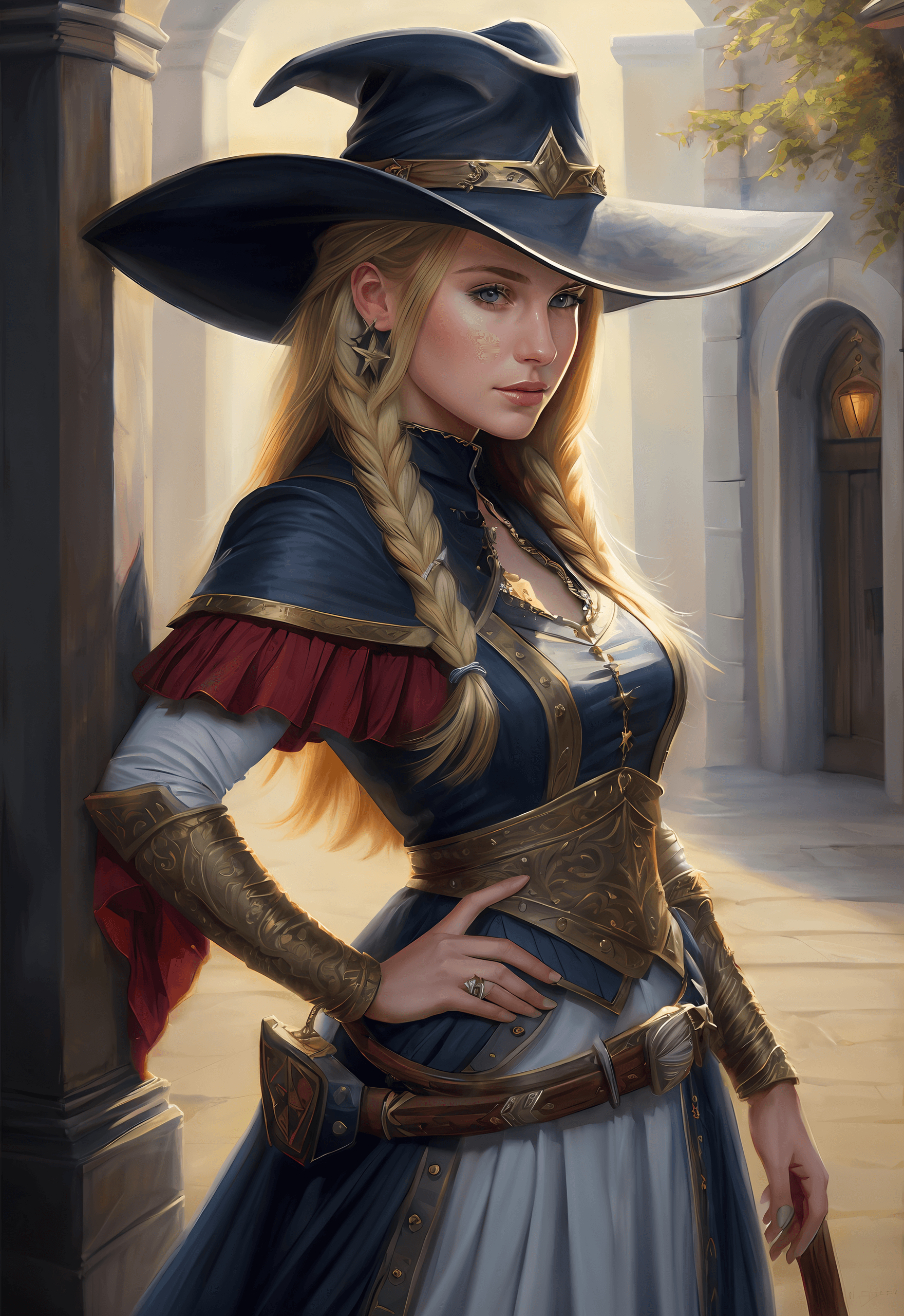 AI generated: (masterpiece of highest quality:1.3) , a painting of a woman with a (cowboy hat:1.2) and a long blon...
