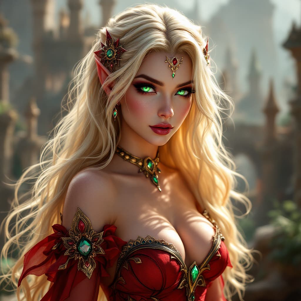 AI generated: ((Full body)), Small, highly detailed (Blood elf from World of Warcraft), alluring pose, dressed in ...