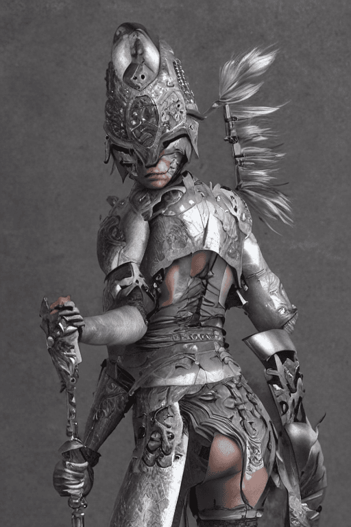 AI generated: a warrior woman, metal armor ninja still, fabric ninja mask, fantasy still detailed eyes, (highly de...