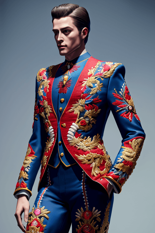 AI generated: masterpiece photography of full body, a Full (((suit man semi embroidered:0.01, )))hyperrealistic, i...