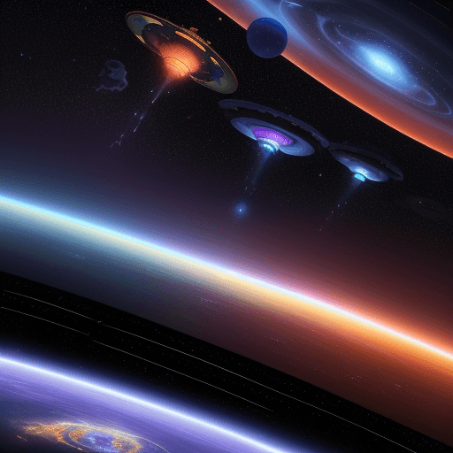 AI generated: the vast ness of space with shing stars and planets that shine with vibrant colors and 3 space stati...