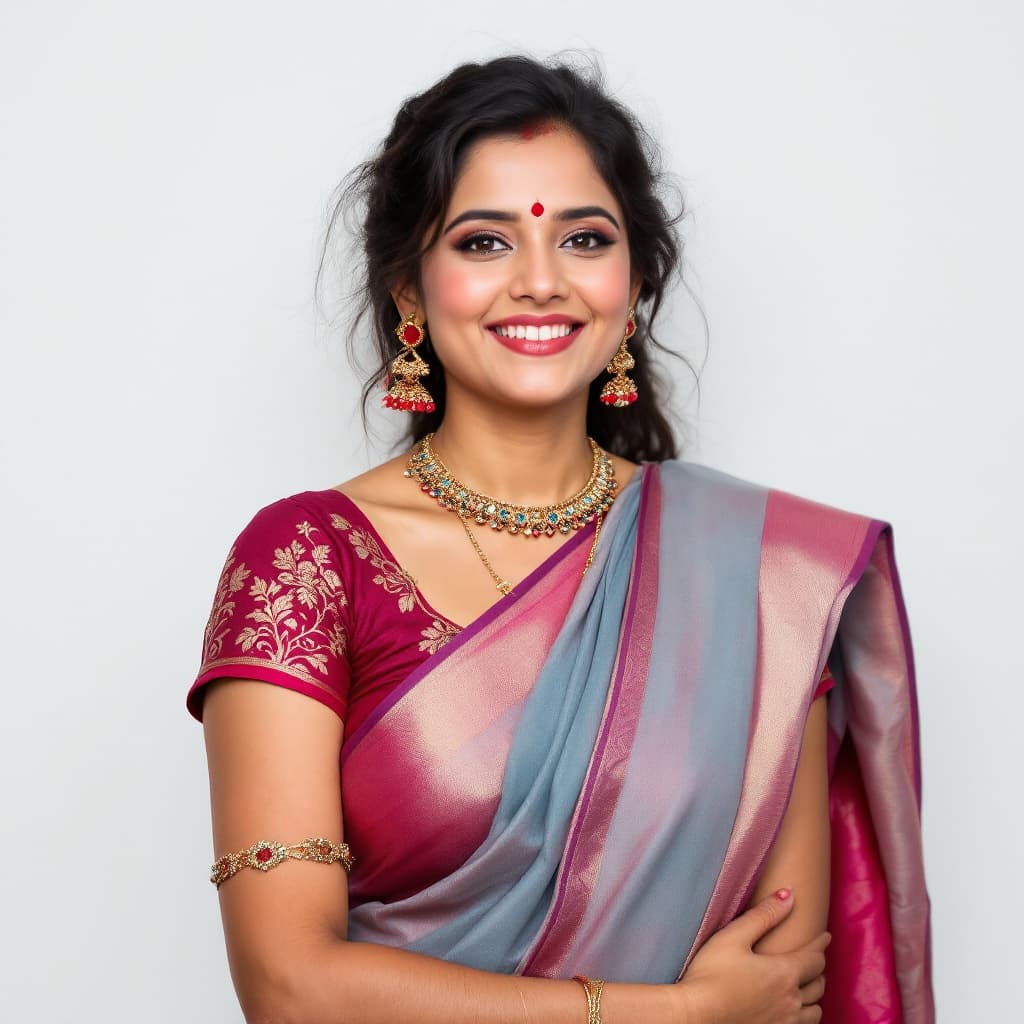 AI generated: young indian aunty showing cleavage in blouse without saree