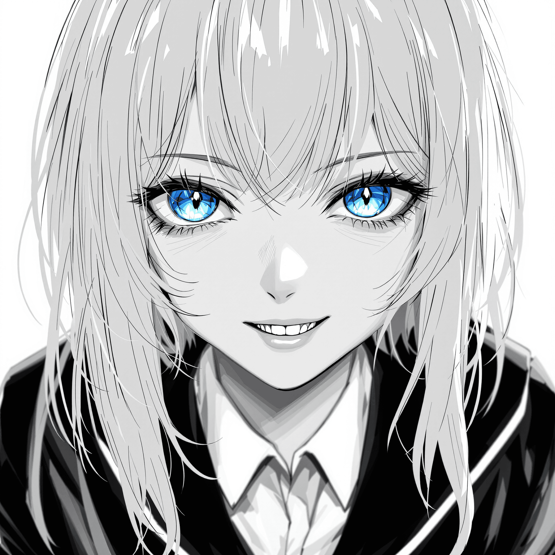 AI generated: Generate an image in which a girl, her skin and hairs are pure white (like uncoloured manga). Also t...