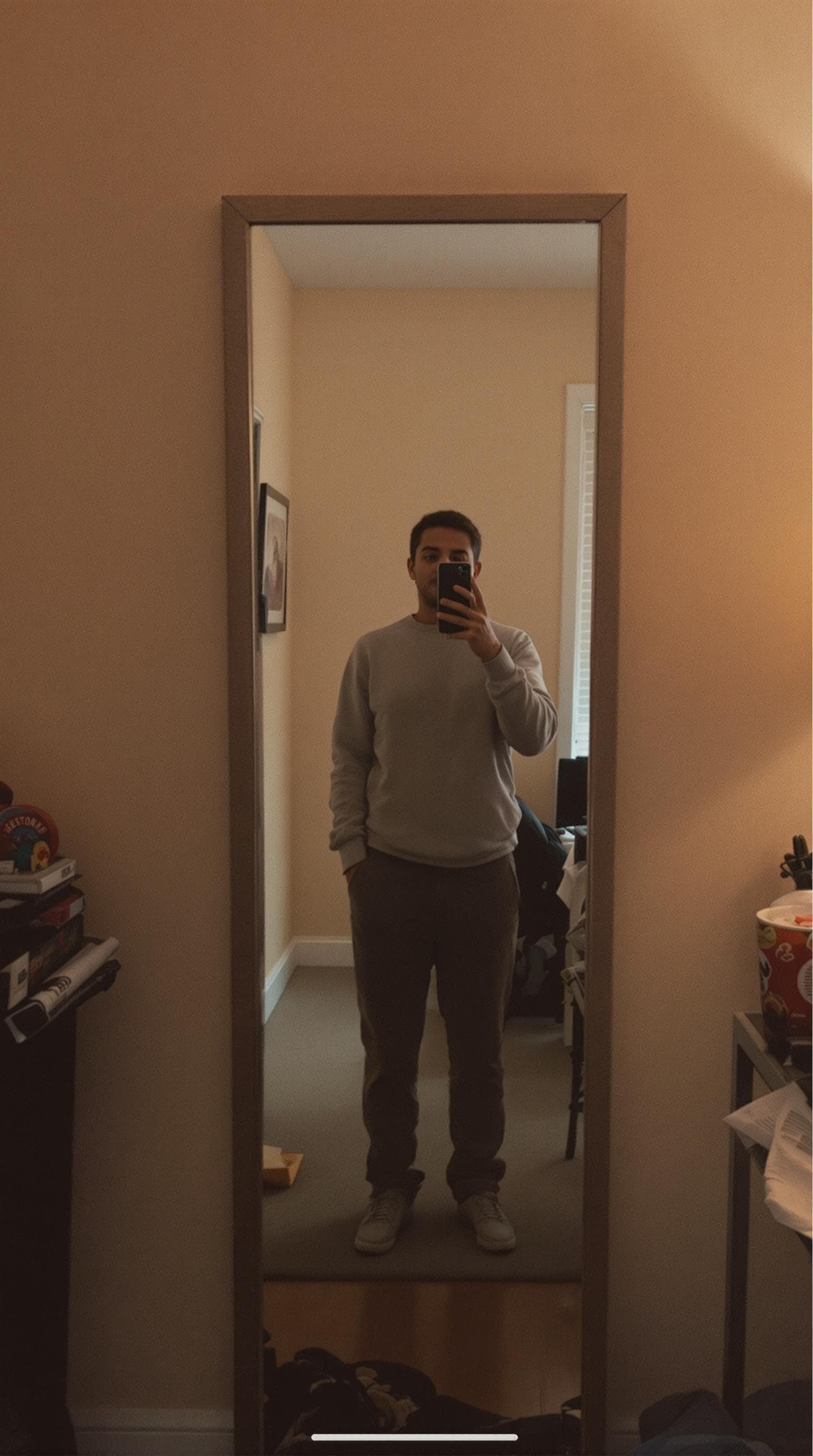 AI generated: POV first-person, I am standing in front of a full-length mirror. No part of my body is visible in t...