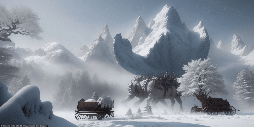 AI generated: Snow covered mountain with hoarfrost covered cedar and sprice trees and a snow covered clearing that...