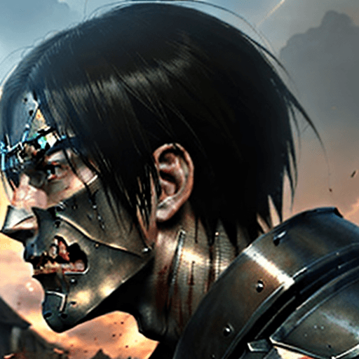 AI generated: masterpiece, cinematic scene, award winning, cinematic angle, Attack on titan, Levi versus armored T...