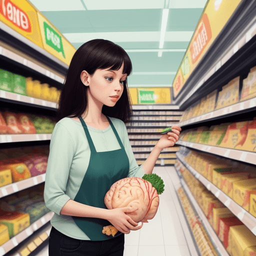 AI generated: Draw a 
BRAIN 
shopping in a supermarket

