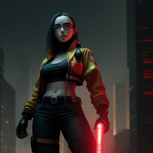AI generated: cyberpunk firefighter, warrior, jade rod
