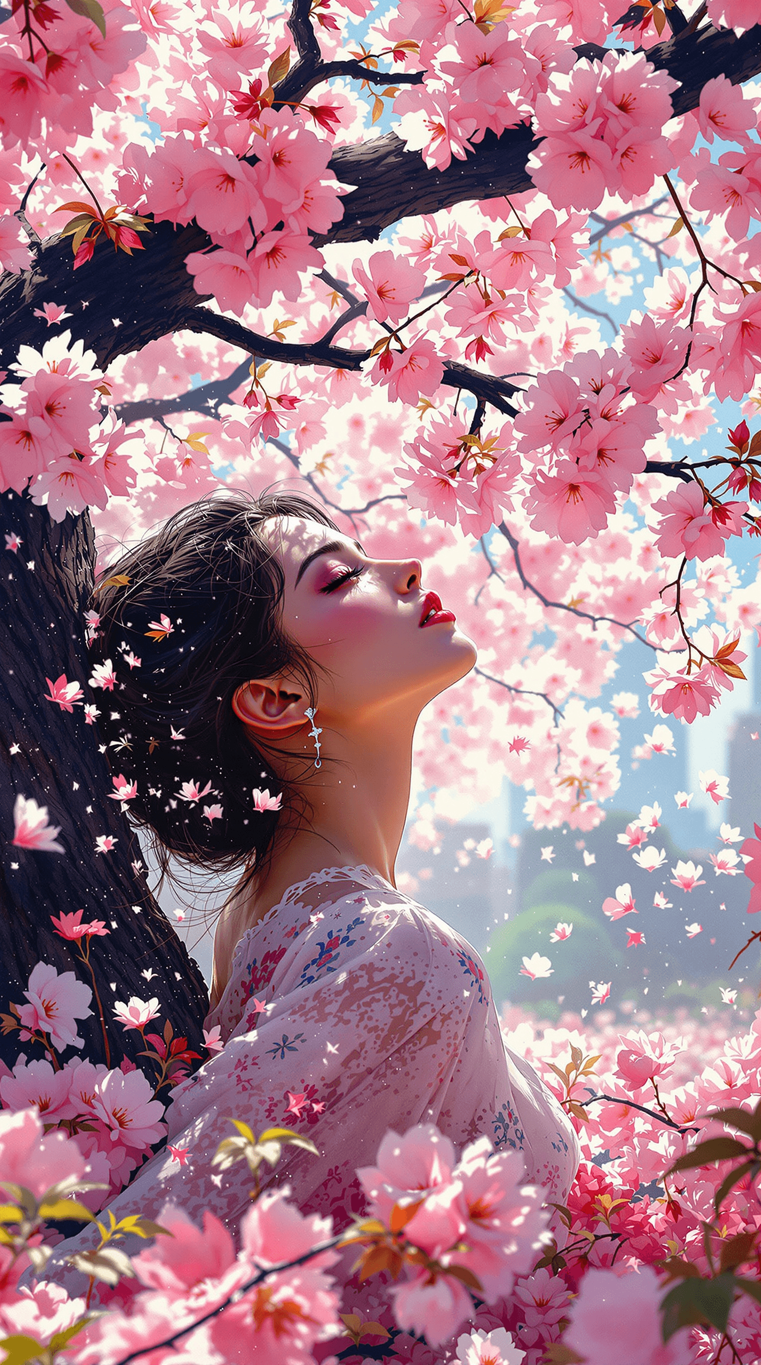 AI generated: Cherry blossoms bloom, Softly falling to the ground, Springtime's fleeting grace| dynamic pose |cent...