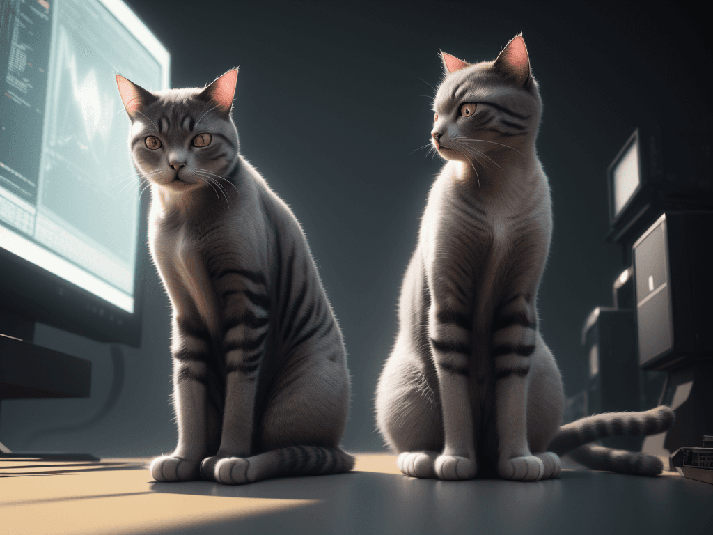 AI generated: a cat that is sitting on the ground, computer graphics by Mike Winkelmann, shutterstock contest winn...
