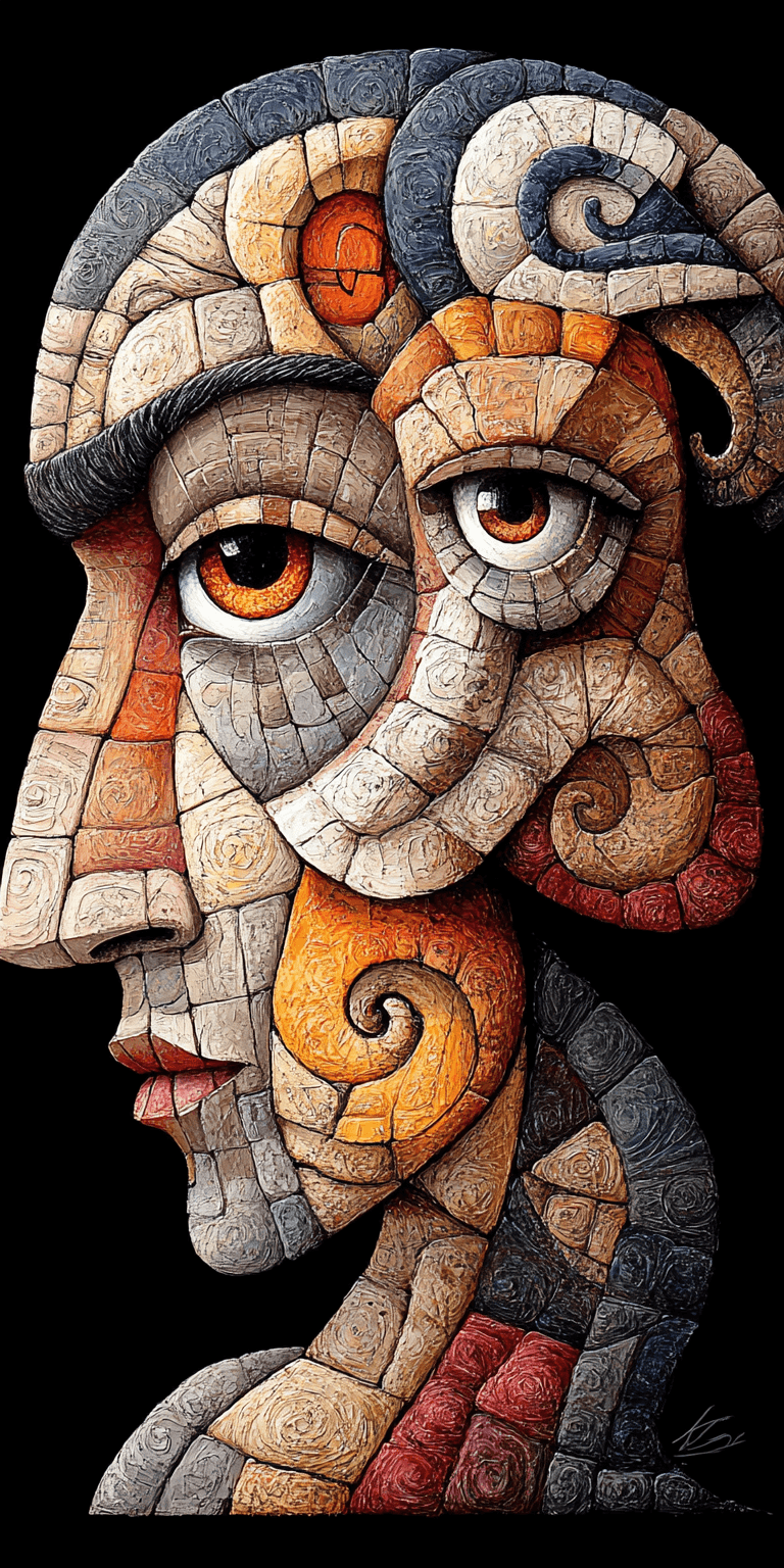 AI generated: abstract realism painting in orange and grey with modern brush techniques, in the style of Picasso, ...