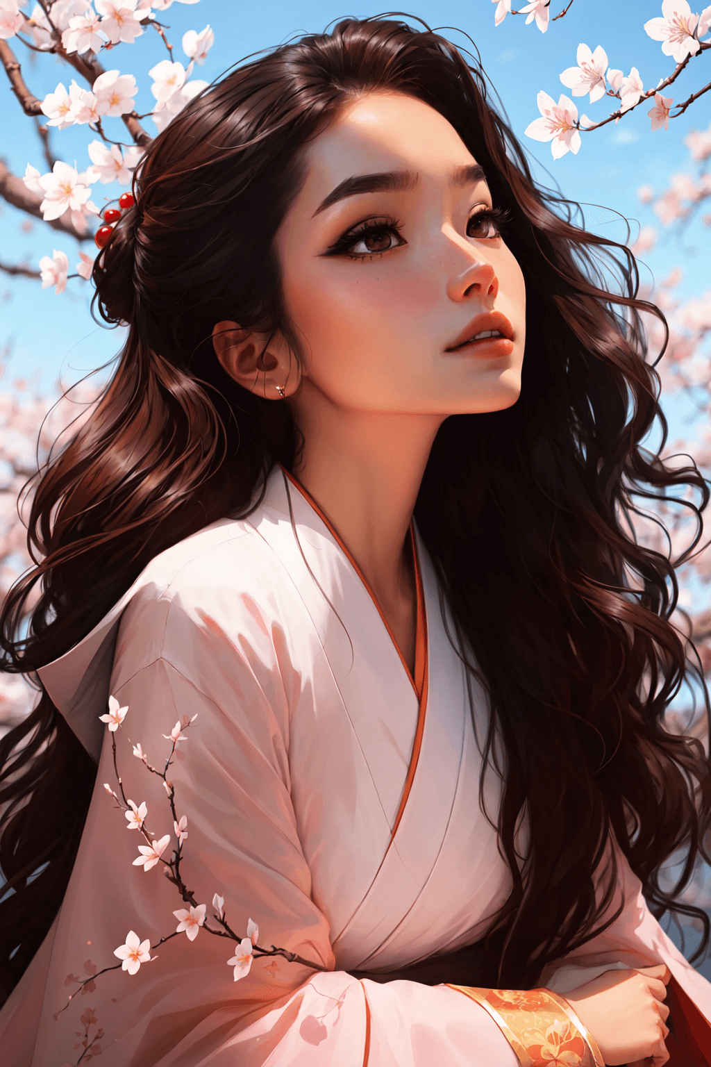 AI generated: Beautiful Japanese woman, porcelain skin, flawless and radiant, ethereal beauty, almond-shaped eyes ...
