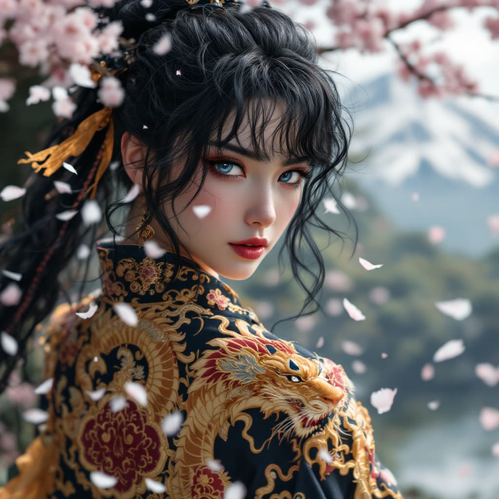 AI generated: a extremely realistic and  beautiful and physically fit Japanese kunoichi, with  curly jet black hai...