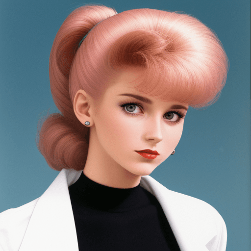 AI generated: high quality picture of a woman head and she has 80s hairstyle and fashion clothes on her, her head ...