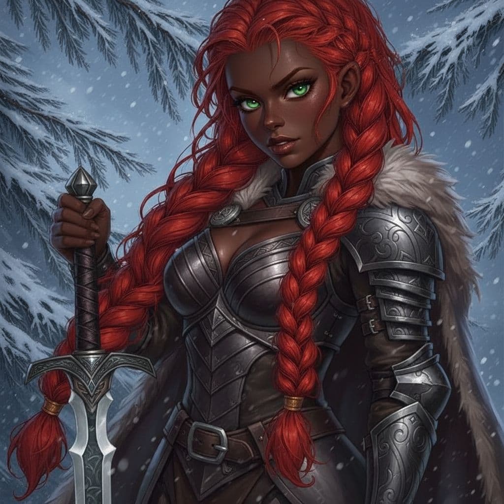 AI generated:  a warrior ebony model woman