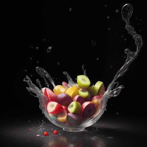 AI generated: a bowl full of freshly cut fruit can be seen, with a colorful dietary supplement bottle or box next ...