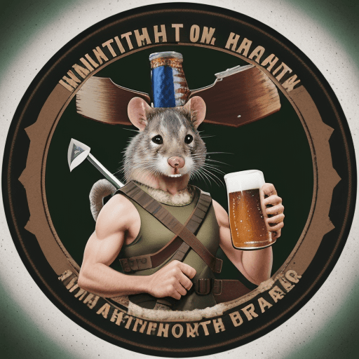 AI generated: High resolution photography circle logo, inside of the circle angry rat with tomahawk on head in mil...