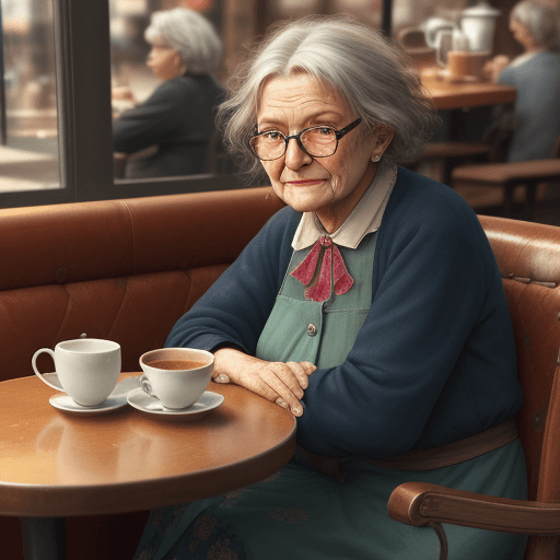 AI generated: Photorealistic image of an Old woman sitting in a cafe