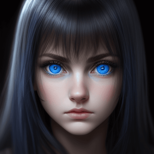 AI generated: blue eyes women, dark hair, age 16, hdr