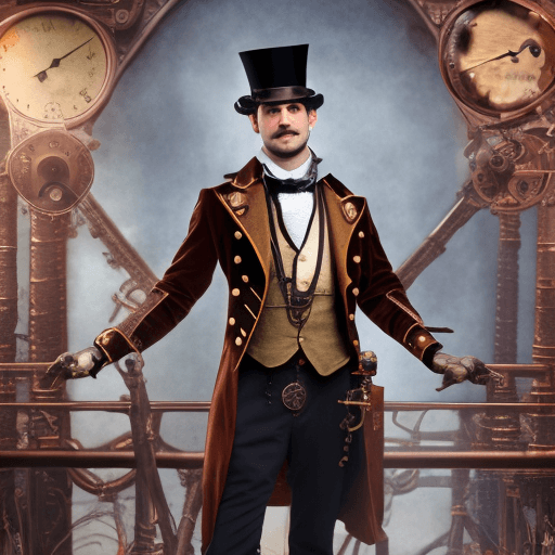 AI generated:  Victorian era,(steampunk theme), centered, official artwork, (a man:1.5), random hair, steampunk su...