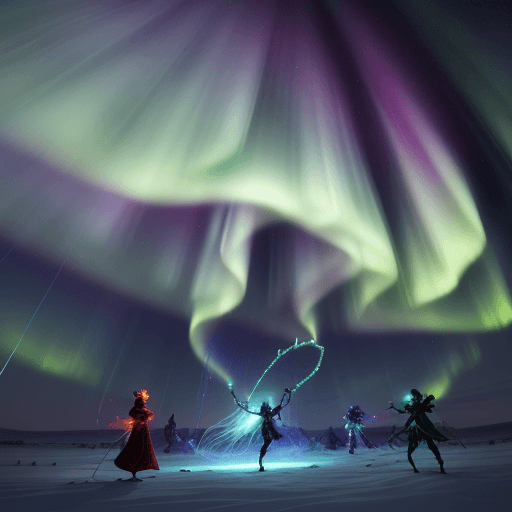 AI generated: The Aurora Skirmish: Above the polar skies, light beings weave through the auroras, their enemies ca...