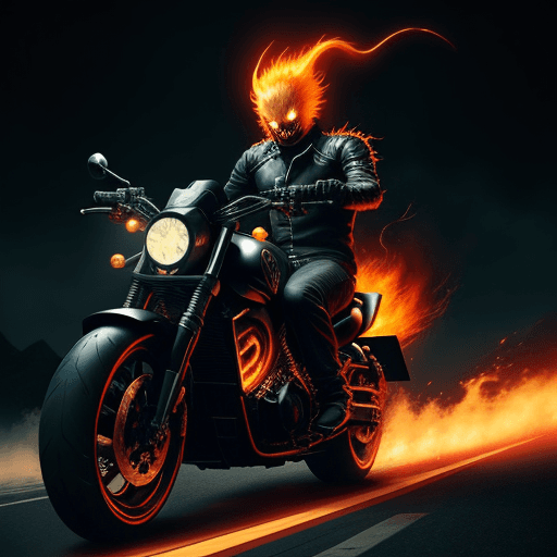 AI generated: anime like ghost rider riding a big black motorcycle with kurama chakra, cover art, cinematic lighti...
