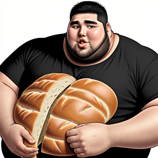 AI generated: big fat guy eating bread
