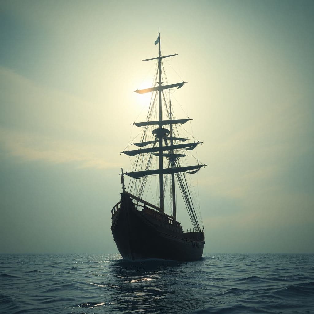 AI generated: Photo of a ultra realistic sailing ship, dramatic light, pale sunrise, cinematic lighting, battered,...
