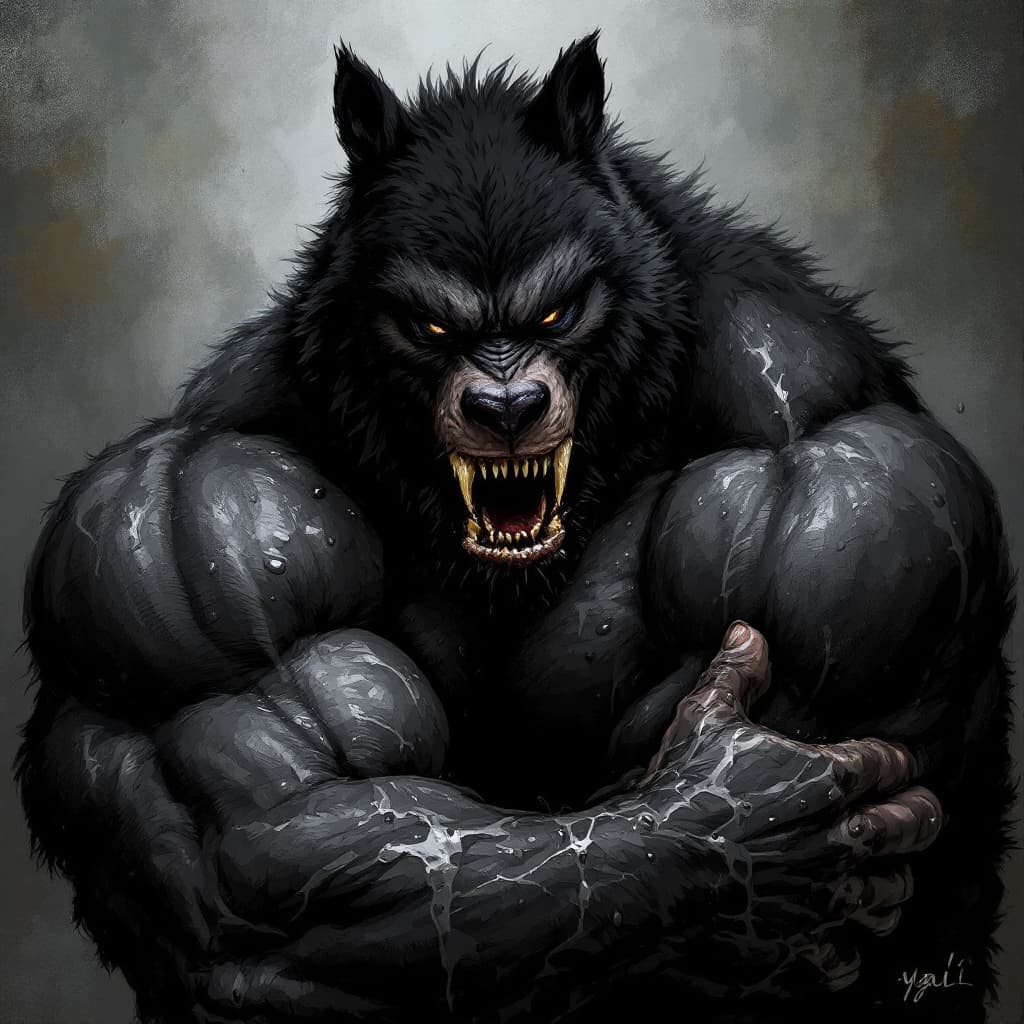 AI generated: furry bara big black yaoi oily armpit human muscled 