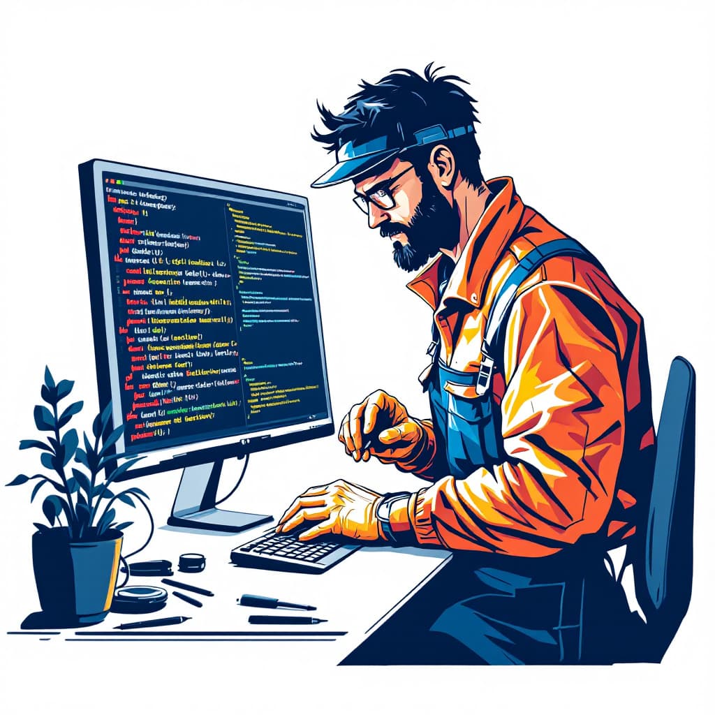AI generated: A software engineer fixing bug.