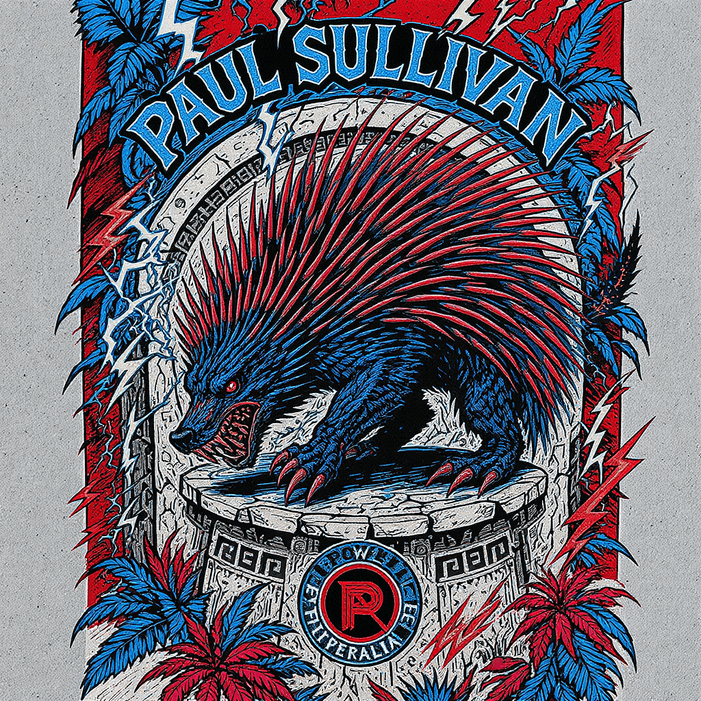 AI generated: Design a hand-drawn, vertically composed skateboard deck graphic in the iconic 1980s Powell Peralta ...