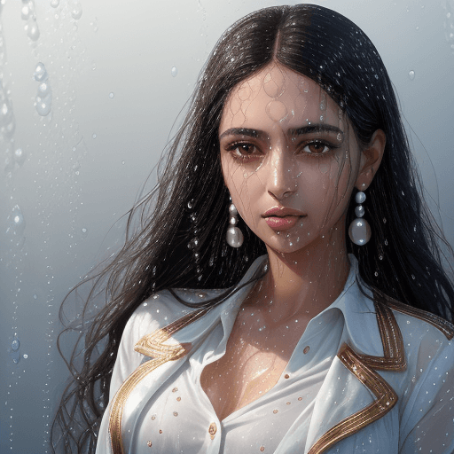 AI generated: Close-up portrait of a 30-year-old Egyptian woman with wet dark hair, water droplets and pearl-like ...