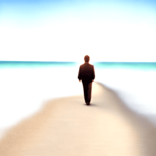 AI generated: boy walking on beach with father