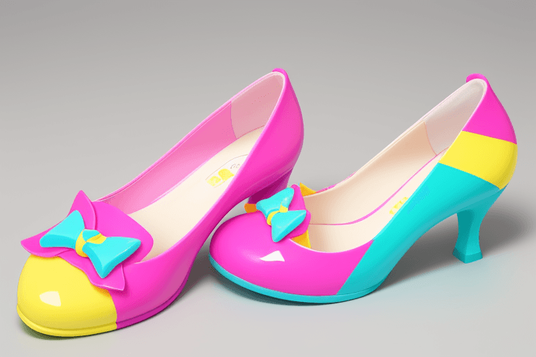 AI generated: Create a Melissa pair of shoe with the Fini candy aesthetic, it must be very fun and colorful. Use t...