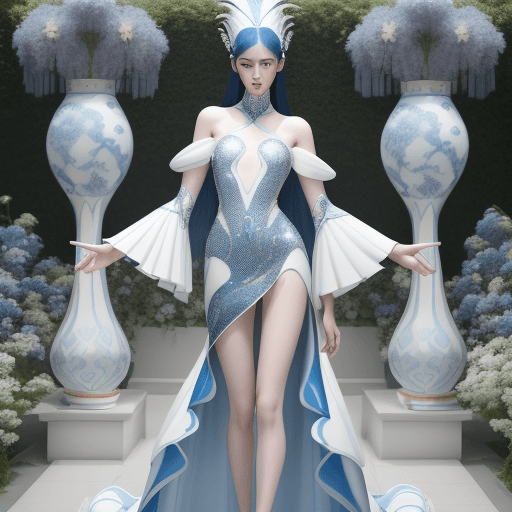 AI generated: A detailed image of a young professional fashion model with hair mimicking the texture of hard, shin...