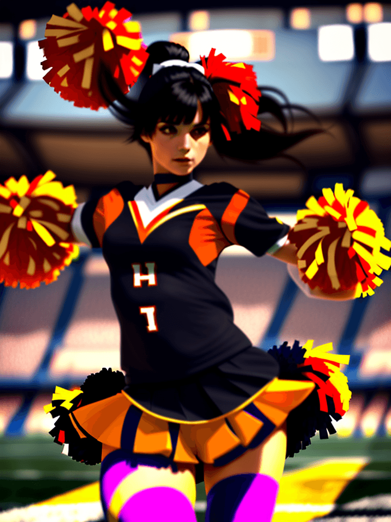 AI generated: cheerleader, (stunning detailed setting), cinematic, high detail, smooth, sharp focus, best long bla...