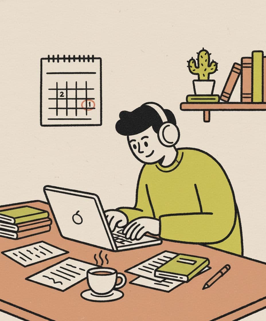 AI generated: image of a single freelancer working hard at his desk. Vector, rough line and flat