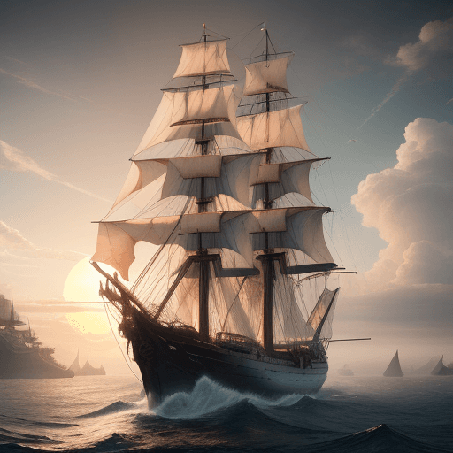 AI generated: Photo of a ultra realistic sailing ship, dramatic light, pale sunrise, cinematic lighting, battered,...