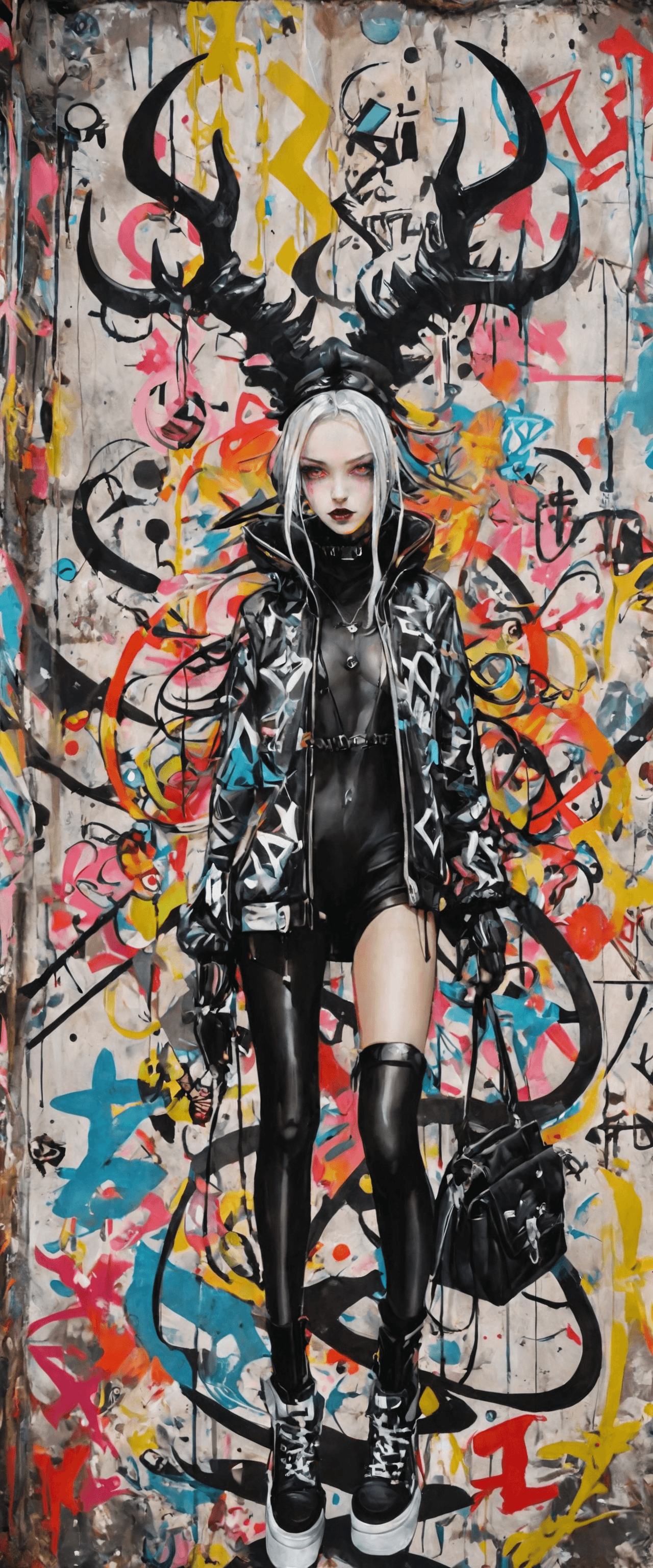 AI generated: Graffiti style louis vuitton, balenciaga, dark gothic, symmetrical, occult, succubus, center focused...